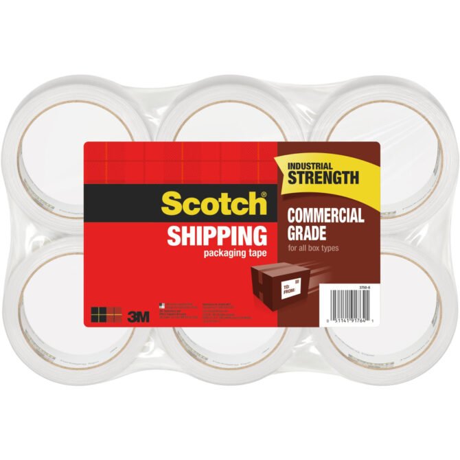 Scotch Commercial Grade Shipping Packing Tape, 6 Tape Rolls, 1 7/8 in x 54.6 yd, 1" Core, Designed for Packing, Shipping and Mailing, Guaranteed to Stay Sealed, Clear