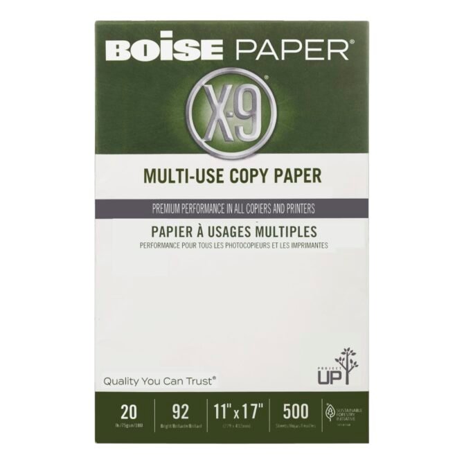 Boise X-9 Multi-Use Printer & Copy Paper, White, Ledger (11" x 17"), 500 Sheets Per Ream, 20 Lb, 92 Brightness