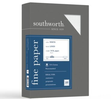 Southworth 25% Cotton Linen Business Paper, White, Letter (8.5" x 11"), 500 Sheets Per Ream, 24 Lb, 94 Brightness