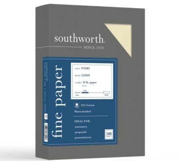Southworth 25% Cotton Linen Business Paper, Ivory, Letter (8.5" x 11"), 500 Sheets Per Ream, 24 Lb, 94 Brightness