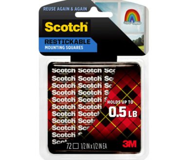 Scotch Restickable Removable Adhesive Tabs, 1/2" x 1/2", Clear, Pack Of 72
