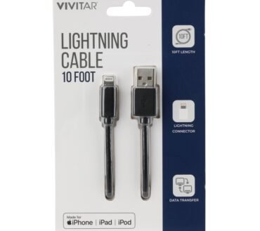 Vivitar Lightning To USB-A Cable, 10', Black, NIL1010-BLK-STK-24