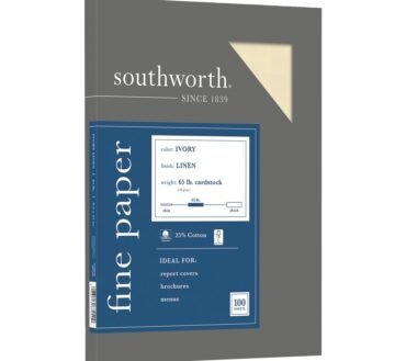 Southworth 25% Cotton Linen Cover Stock, 8 1/2" x 11", 65 Lb, Ivory, Pack Of 100