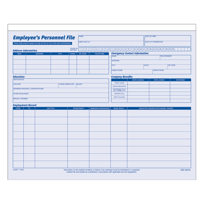 Adams Employee Record Folders, 9 1/2" x 11 3/4", Folded, Pack Of 20