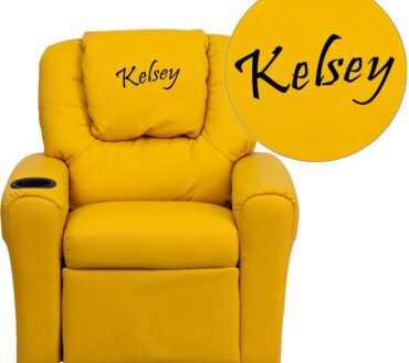 Vana Contemporary Yellow Vinyl Kids Recliner with Cup Holder and Headrest