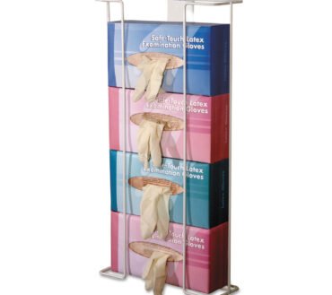 Unimed Wire Wall-Mount Glove Box Holder, 4-Box, Horizontal, Stainless Steel, White, 11 x 4 x 22