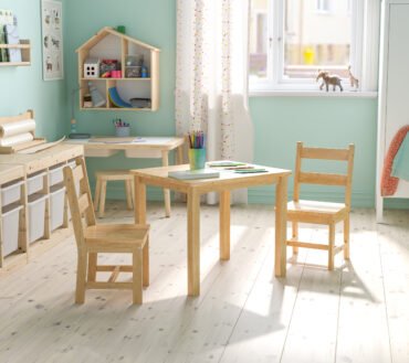 Kyndl Kids Solid Hardwood Table and Chair Set for Playroom, Bedroom, Kitchen - 3 Piece Set - Natural