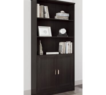 Magellan 72"H 5-Shelf Contemporary Bookcase With Doors, Espresso/Dark Finish