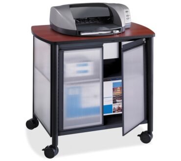 Safco Impromptu Machine Stand, Deluxe With Doors, 30 4/5"H x 34 4/5"W x 25 1/2"D, Cherry/Black