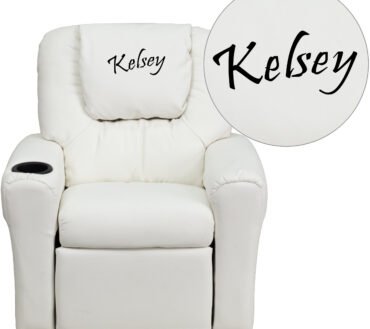 Vana Contemporary White Vinyl Kids Recliner with Cup Holder and Headrest