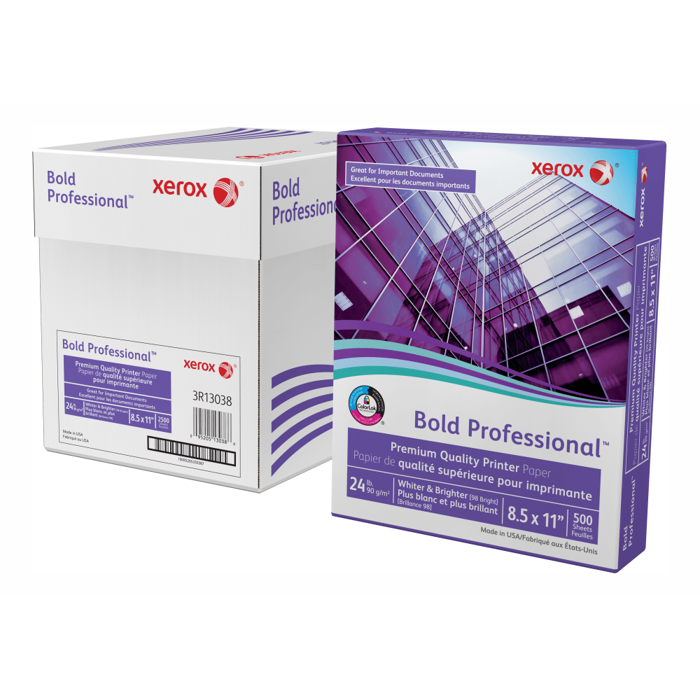 Xerox Bold Professional Premium Quality Inkjet Or Laser Paper, 5 Reams, Letter Size (8 1/2″ x 11″), Ream Of 500 sheets, 24 Lb, 98 Brightness, FSC Certified