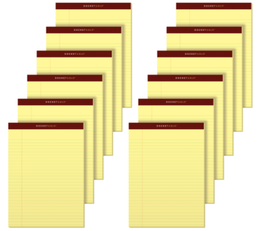 TOPS Docket Gold Premium Writing Pads, 8 1/2" x 11 3/4", Legal Ruled, 50 Sheets, Canary, Pack Of 12 Pads