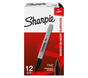 Sharpie Fine Point Permanent Markers, Gray Barrel, Black Ink, Pack Of 12