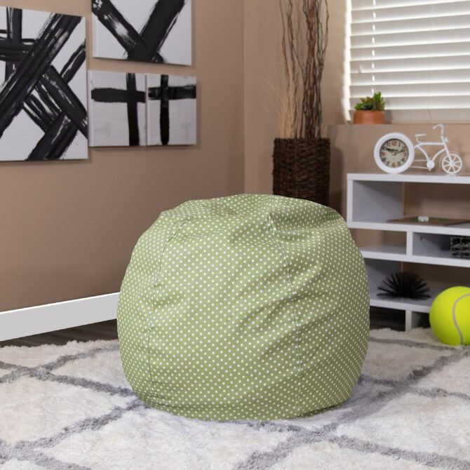 Dillon Small Green Dot Refillable Bean Bag Chair for Kids and Teens