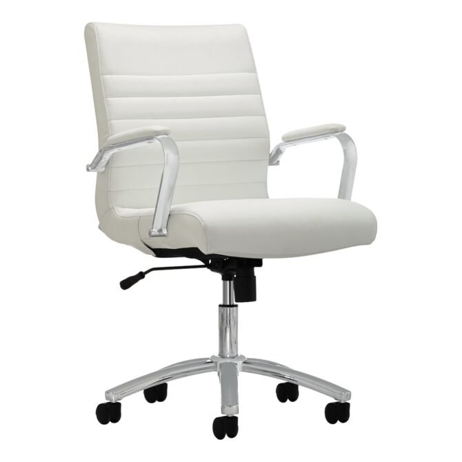 Modern Comfort Winsley Bonded Leather Mid-Back Manager Office Chair, White/Silver, BIFMA Compliant