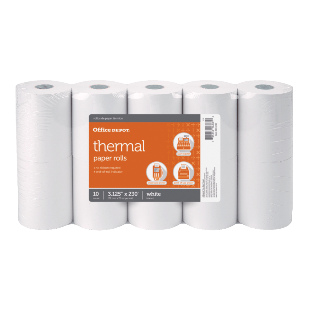 Thermal Paper Rolls, 3-1/8" x 230', White, Pack Of 10