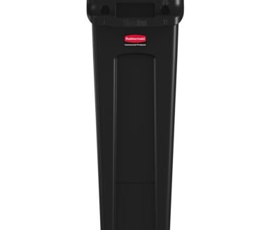 Rubbermaid Slim Jim Commercial Rectangular Plastic Waste Receptacle, 23 Gallons, 30"H x 22"W x 11"D, Black