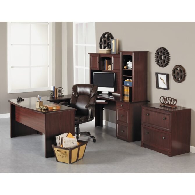 Broadstreet 65"W U-Shaped Executive Corner Desk, Cherry