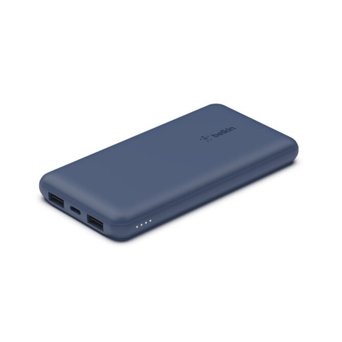 Belkin BoostCharge USB-C Portable Charger 10K Power Bank With 1 USB-C Port and 2 USB-A Ports & Included USB-C To Cable, Blue