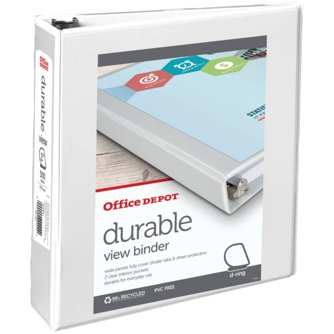 Durable View 3-Ring Binder, 2" Slant Rings, White