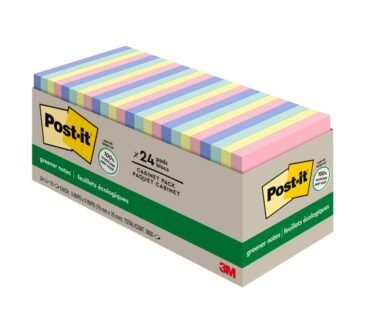 Post-it Greener Notes, 24 Pads, 3 in x 3 in, Clean Removal, School Supplies and Office Products, Sticky Notes for Vertical Surfaces, Monitors, Walls and Windows, Sweet Sprinkles Collection