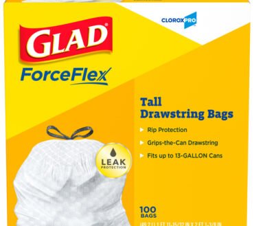 Glad CloroxPro ForceFlex Tall Kitchen Drawstring Trash Bags, 13 gal, 24 x 27.38, Gray, 100/Box