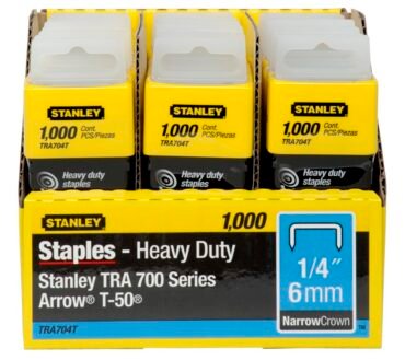 Stanley SharpShooter Heavy-Duty 1/4" Staples - Heavy Duty - 1/4" - 1/4" Leg - 3/8" Crown - Insulated - Silver - 1000 / Box