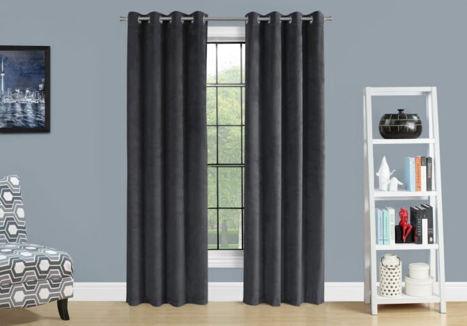 Curtain Panel, 2pcs Set, 54"W X 95"L, Room Darkening, Grommet, Living Room, Bedroom, Kitchen, Grey Velvet, Contemporary, Modern