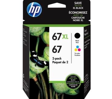 HP 67XL Black/67 Tri-Color High-Yield Ink Cartridges, Pack Of 2, 3YP30AN