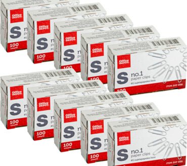 Paper Clips, No. 1, Small, Silver, Pack Of 10 Boxes, 100 Per Box, 1,000 Total